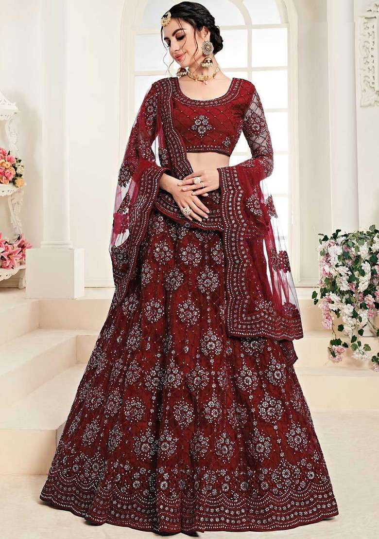 Maroon Emboridered Blended Lehenga Choli - Indya