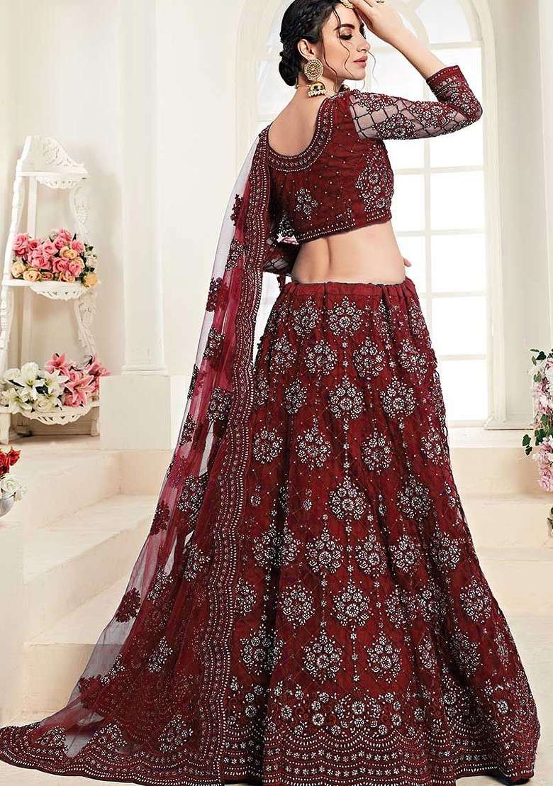Maroon Emboridered Blended Lehenga Choli - Indya