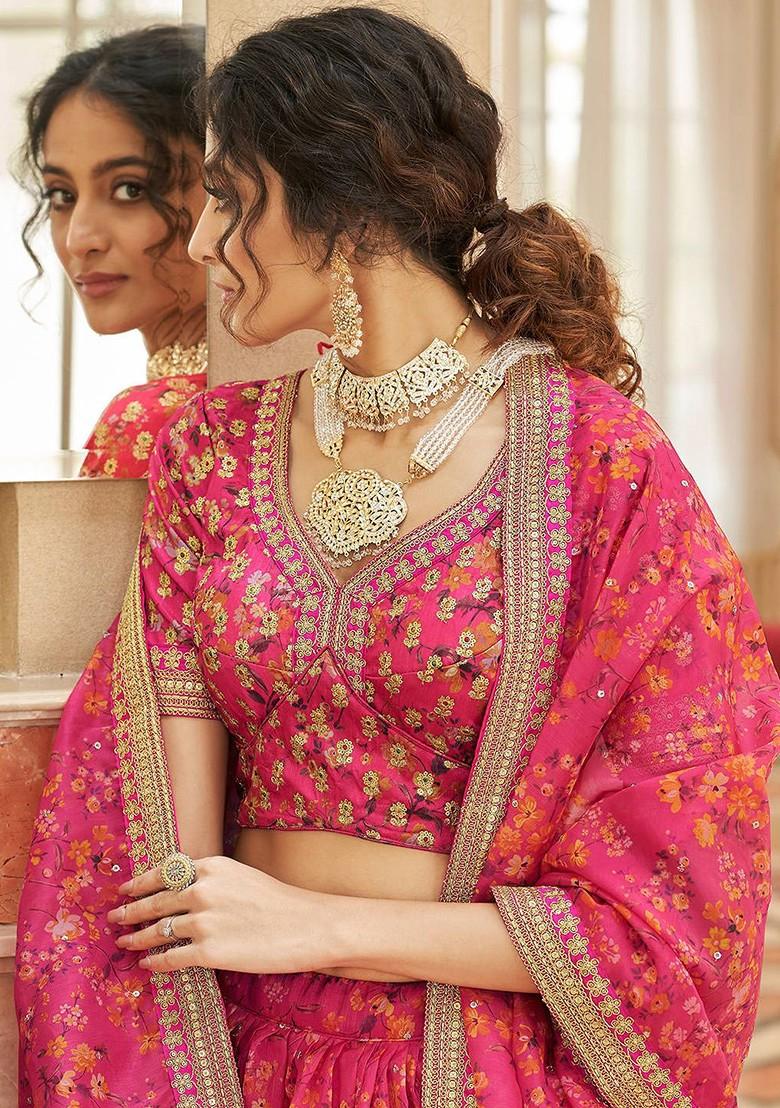 Pink Emboridered Blended Lehenga Choli - Indya