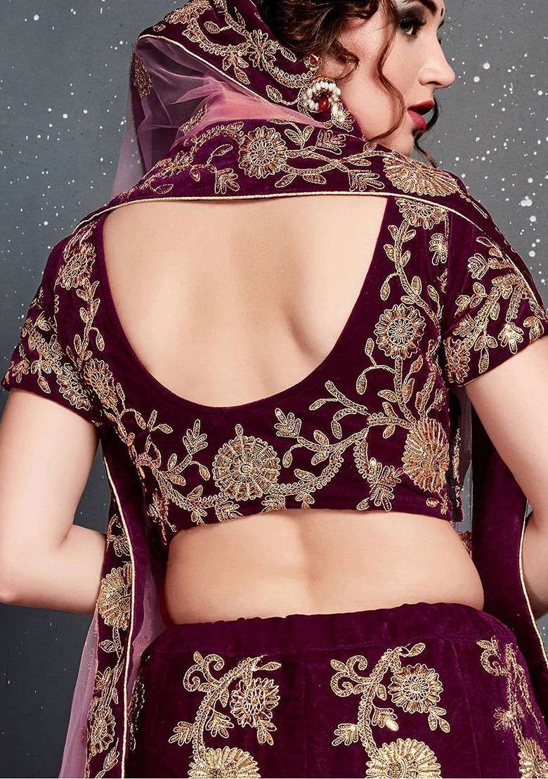 Purple Emboridered Blended Lehenga Choli - Indya