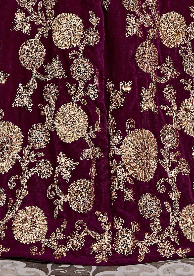 Purple Emboridered Blended Lehenga Choli - Indya