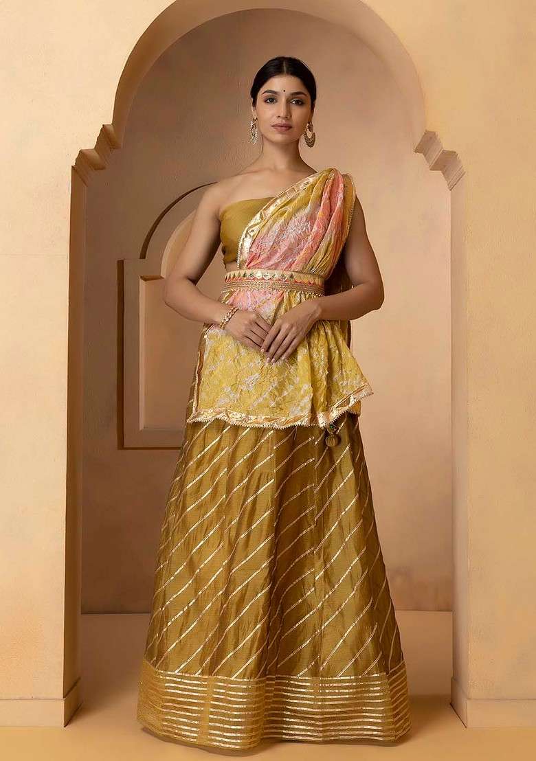 Gold Emboridered Blended Lehenga Choli - Indya
