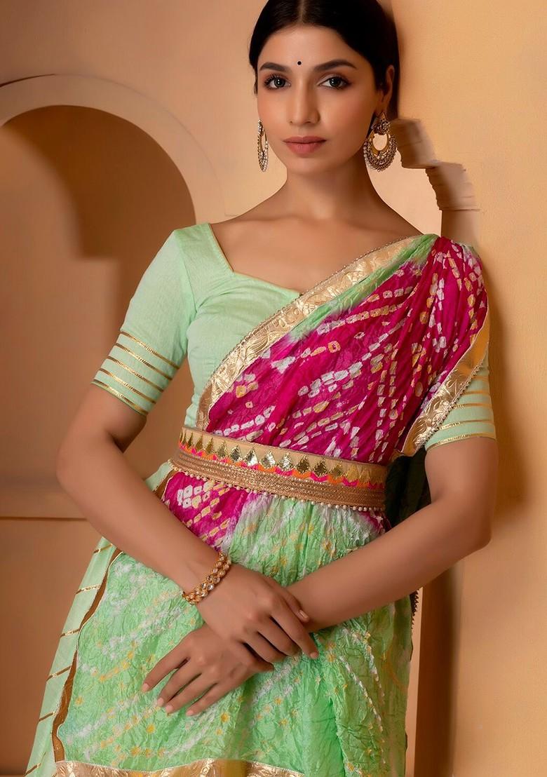 Green Embellished Blended Lehenga Choli - Indya