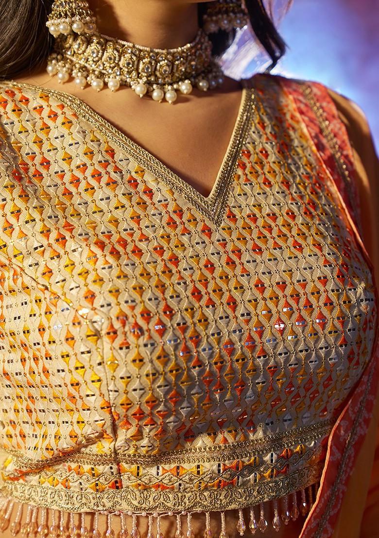 Orange Emboridered Blended Lehenga Choli - Indya