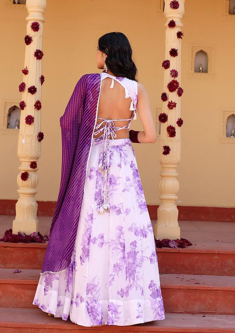 Lavender Printed Blended Lehenga Choli - Indya