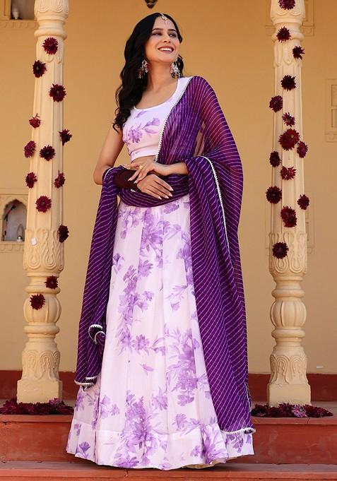 Lavender Printed Blended Lehenga Choli — view on Indya