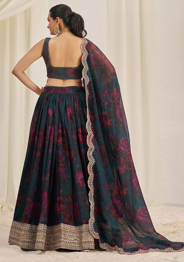 Teal Emboridered Blended Lehenga Choli - Indya