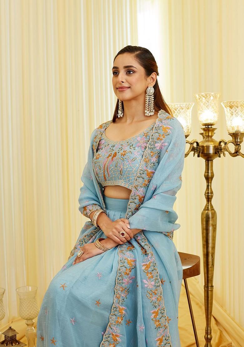 Blue Emboridered Blended Lehenga Choli - Indya