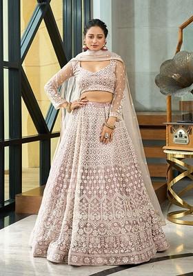 Cream Emboridered Blended Lehenga Choli