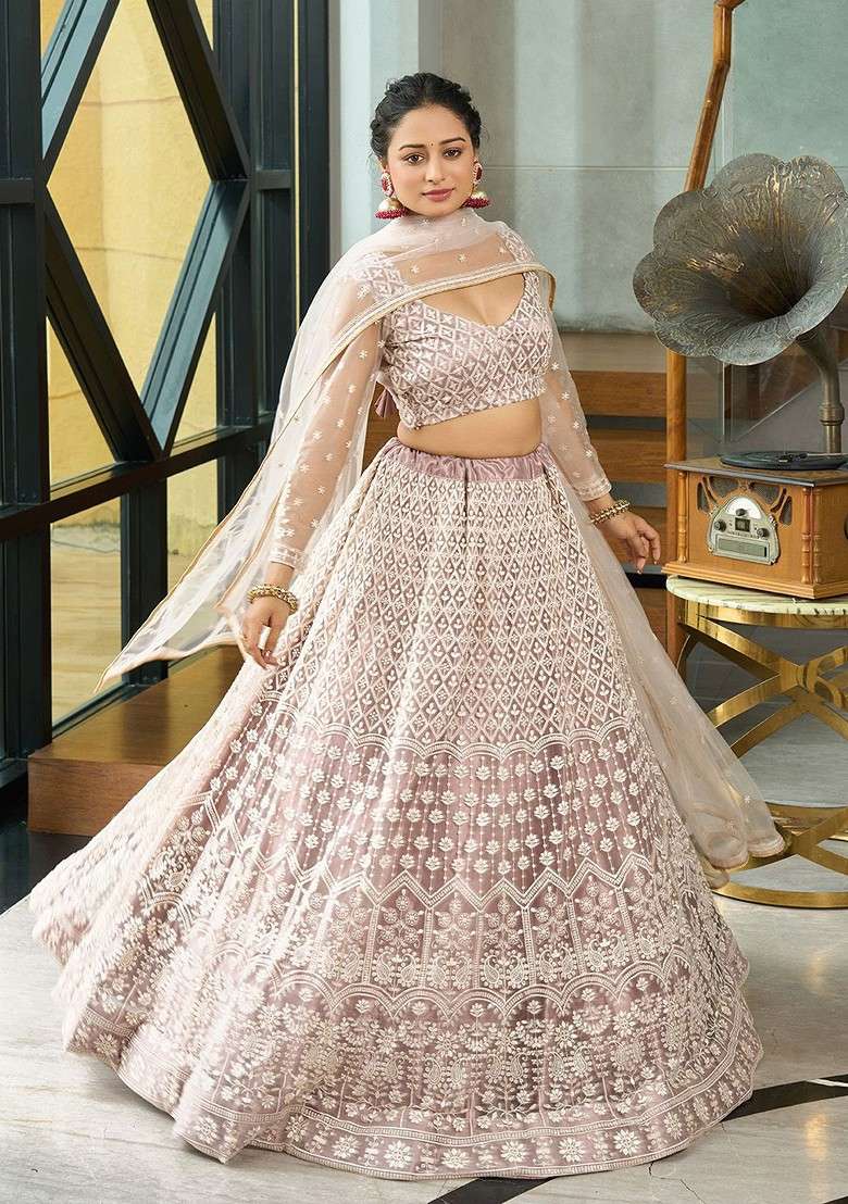 Cream Emboridered Blended Lehenga Choli - Indya