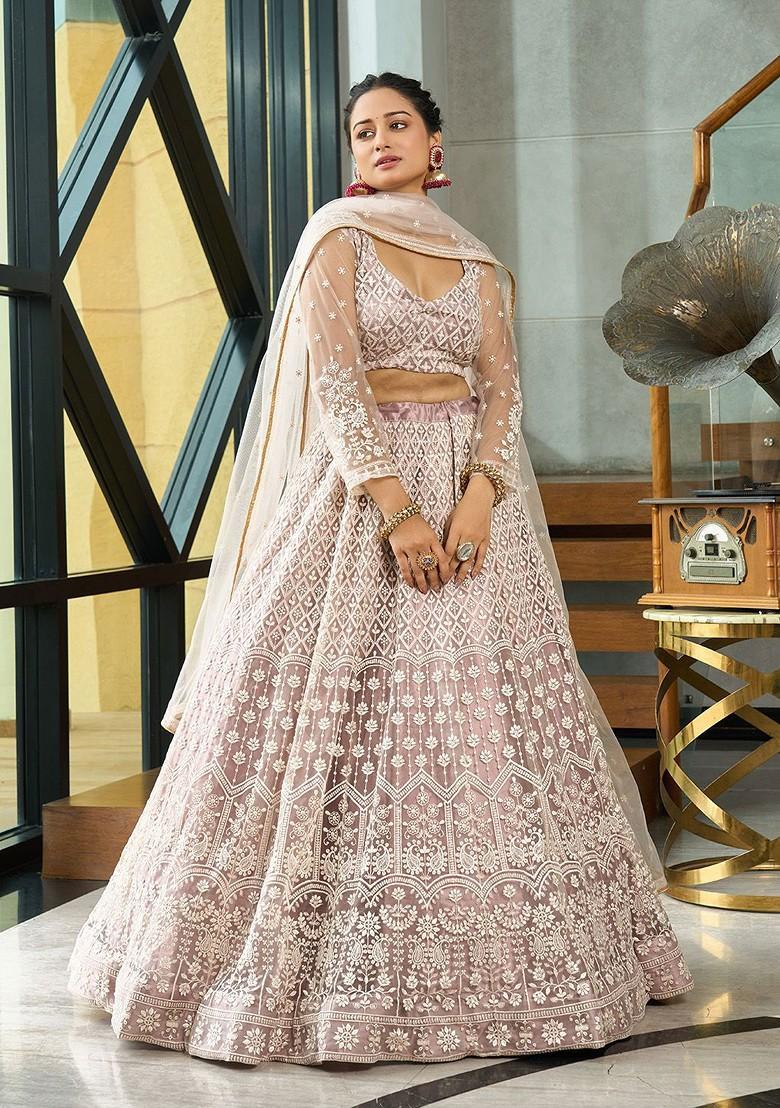 Cream Emboridered Blended Lehenga Choli - Indya