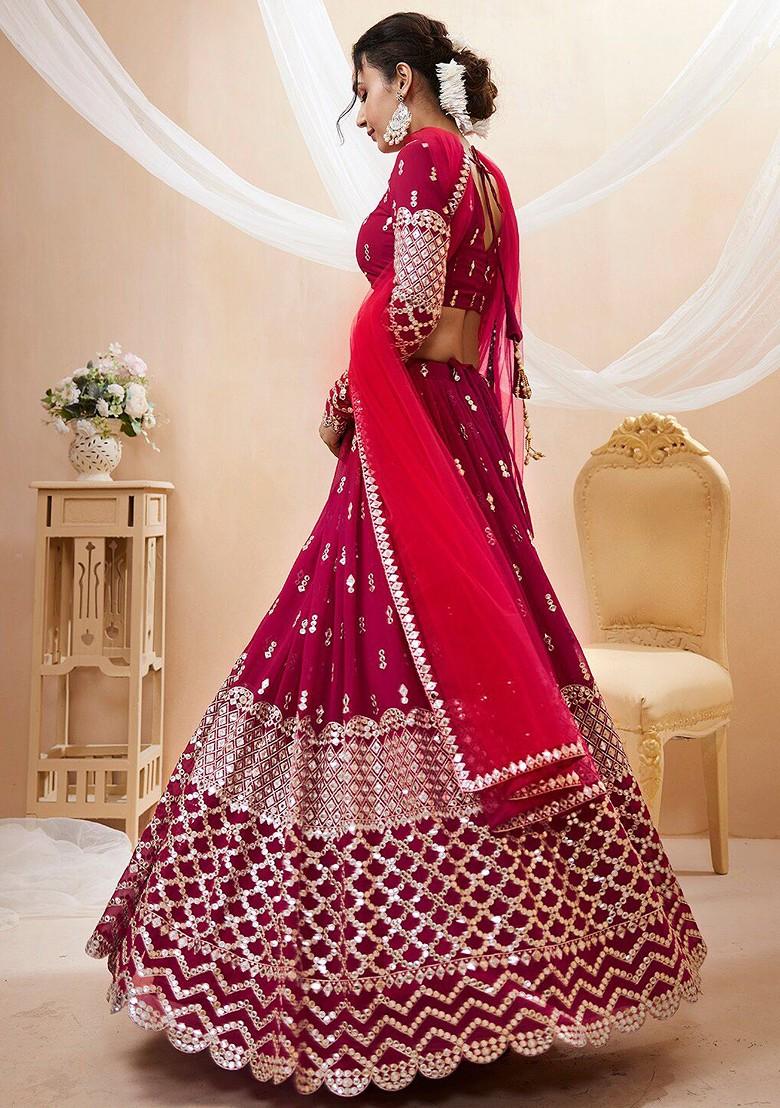 Pink Emboridered Blended Lehenga Choli - Indya