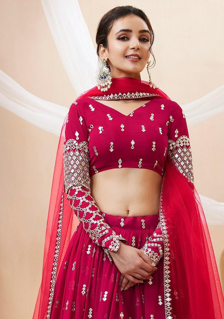 Pink Emboridered Blended Lehenga Choli - Indya