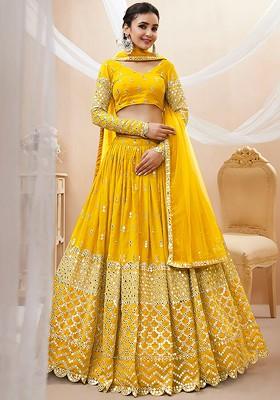 Yellow Emboridered Blended Lehenga Choli