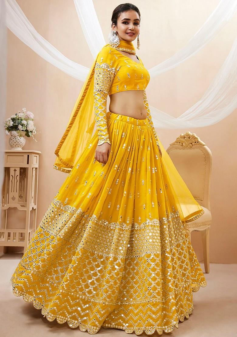 Yellow Emboridered Blended Lehenga Choli - Indya