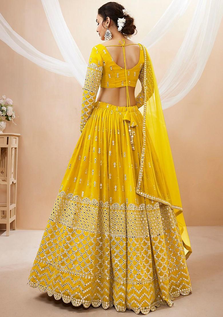 Yellow Emboridered Blended Lehenga Choli - Indya