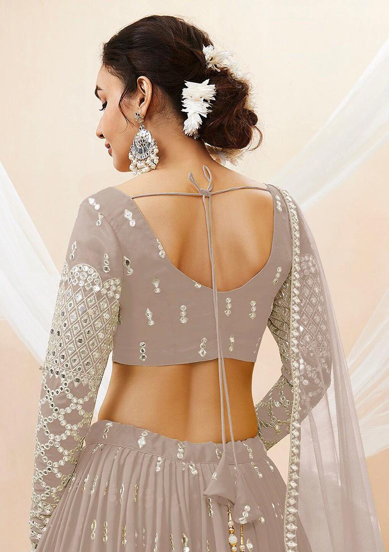 Grey Emboridered Blended Lehenga Choli - Indya