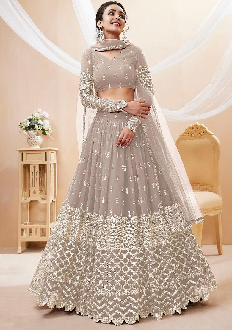 Grey Emboridered Blended Lehenga Choli - Indya