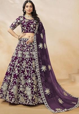 Purple Emboridered Blended Lehenga Choli