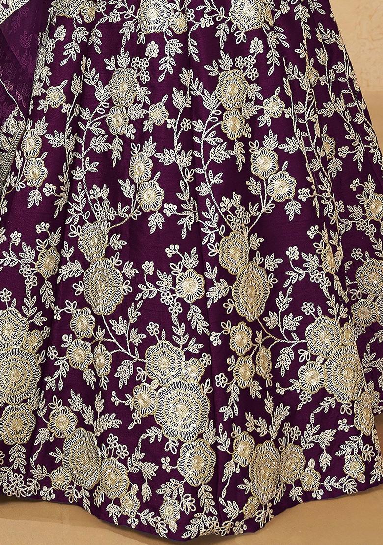 Purple Emboridered Blended Lehenga Choli - Indya