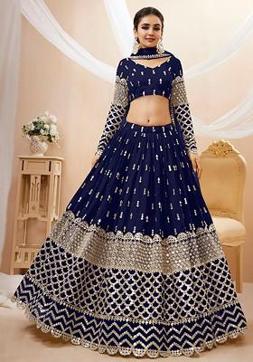Navy Blue Emboridered Blended Lehenga Choli