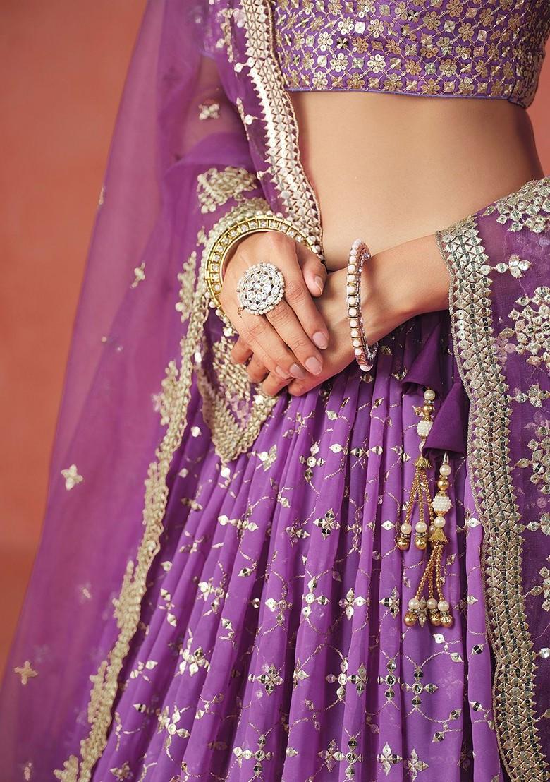 Purple Emboridered Blended Lehenga Choli - Indya