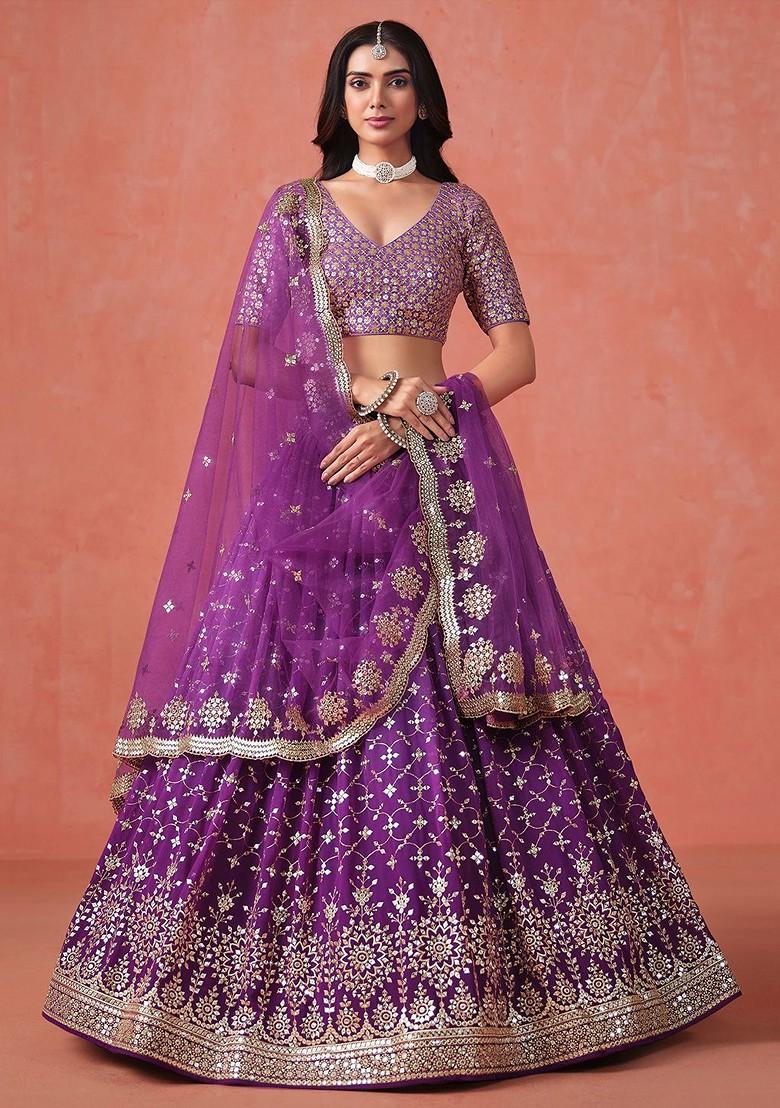 Purple Emboridered Blended Lehenga Choli - Indya