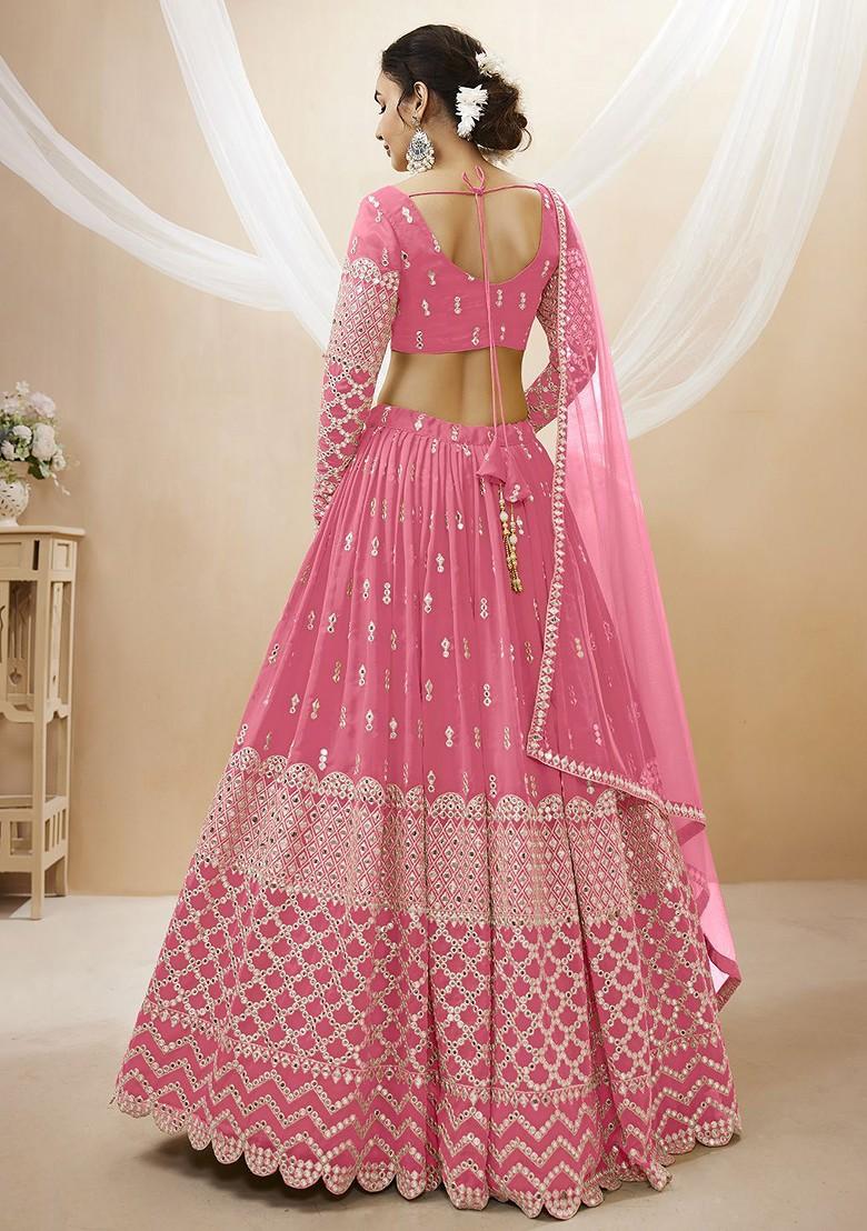 Pink Emboridered Blended Lehenga Choli - Indya