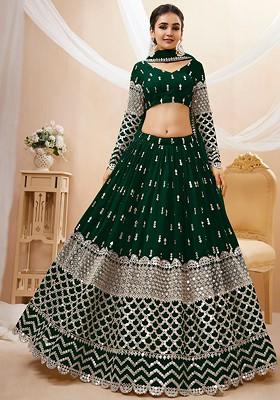 Green Emboridered Blended Lehenga Choli