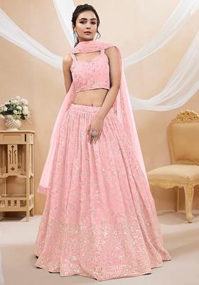Pink Emboridered Blended Lehenga Choli