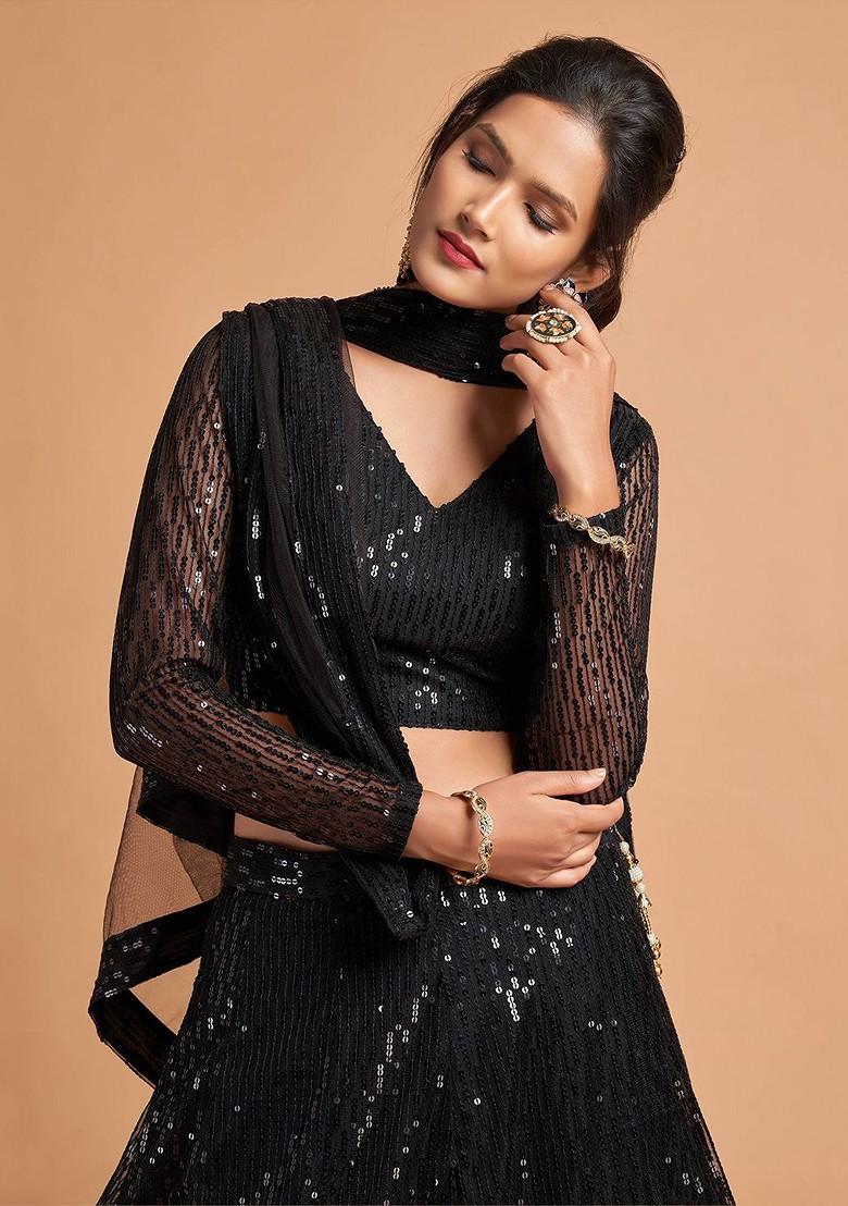 Black Emboridered Blended Lehenga Choli - Indya