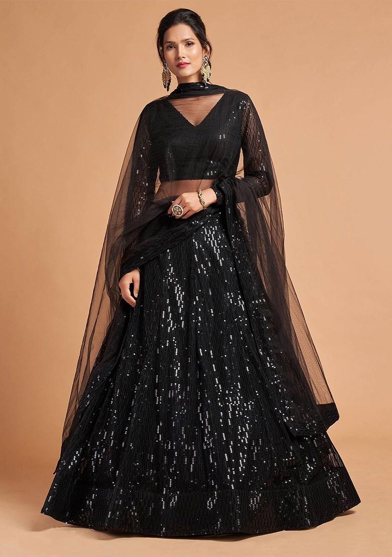 Black Emboridered Blended Lehenga Choli - Indya