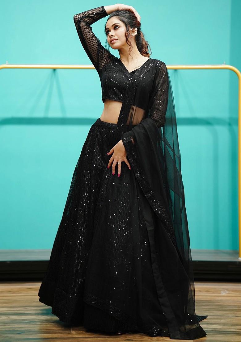 Black Emboridered Blended Lehenga Choli - Indya