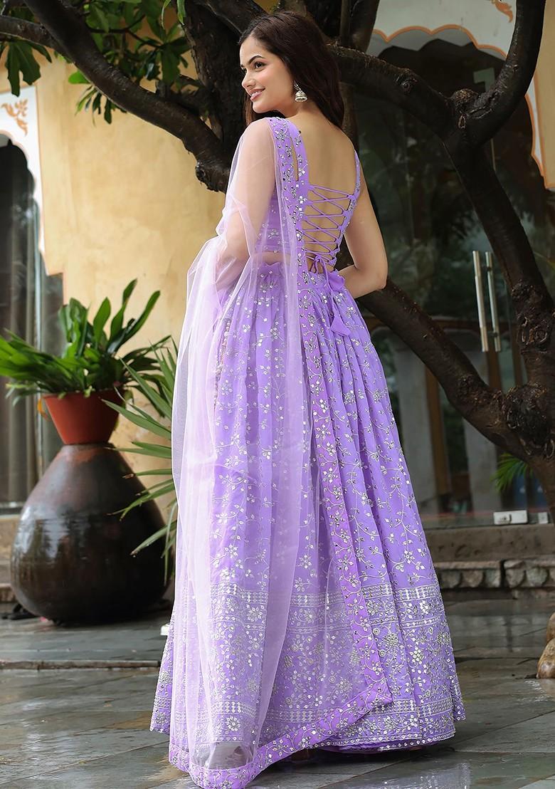 Lavender Emboridered Blended Lehenga Choli - Indya