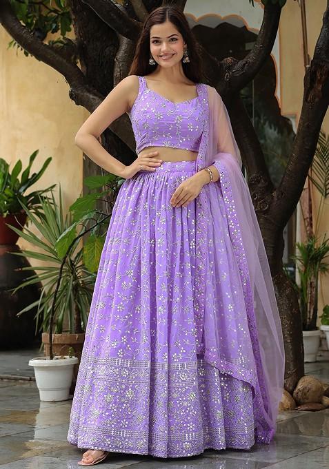 Lavender Emboridered Blended Lehenga Choli — view on Indya