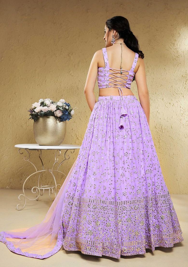Lavender Emboridered Blended Lehenga Choli - Indya
