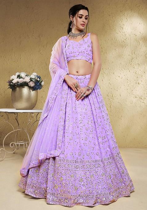 Lavender Emboridered Blended Lehenga Choli — view on Indya