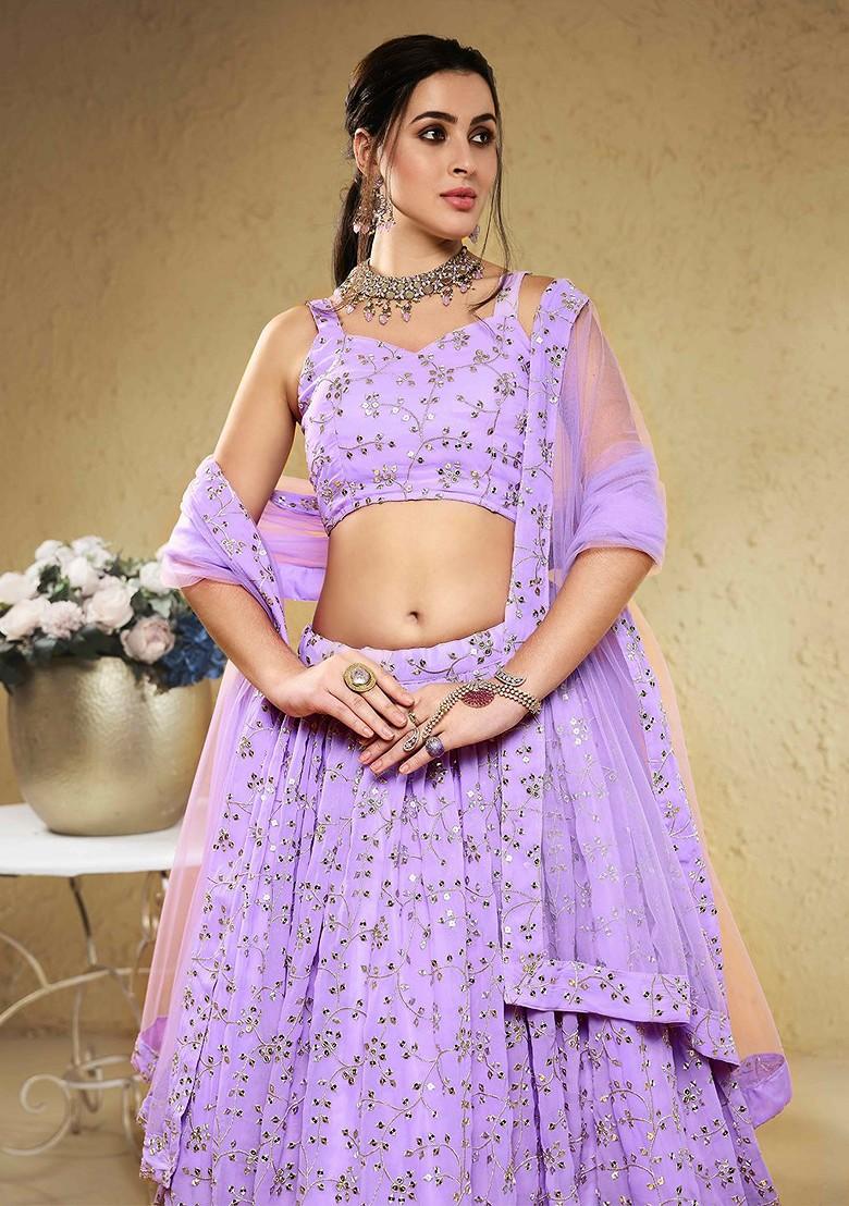 Lavender Emboridered Blended Lehenga Choli - Indya
