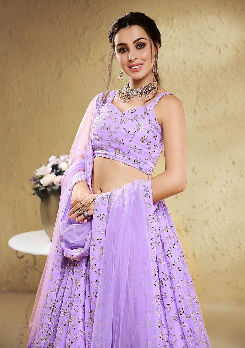 Lavender Emboridered Blended Lehenga Choli - Indya