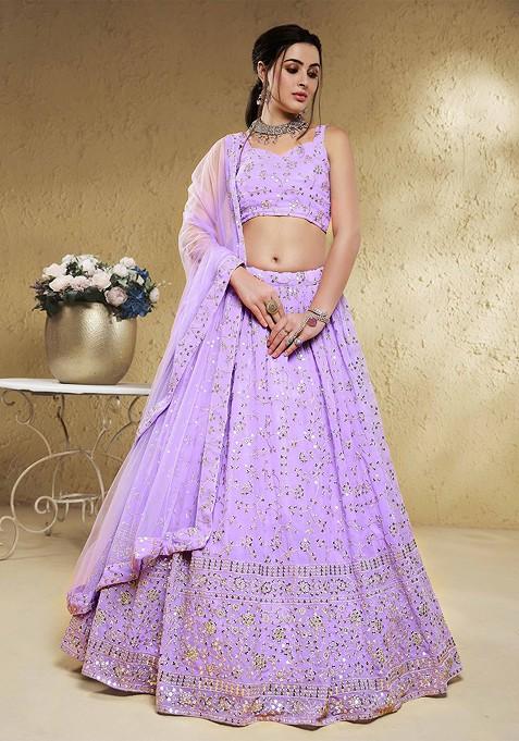 Lavender Emboridered Blended Lehenga Choli — view on Indya