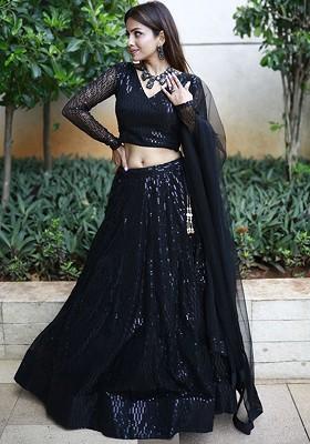Black Emboridered Blended Lehenga Choli