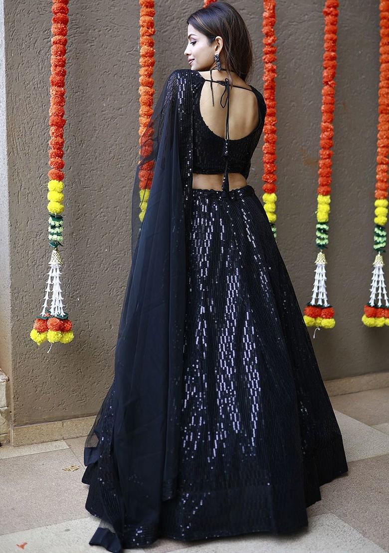 Black Emboridered Blended Lehenga Choli - Indya
