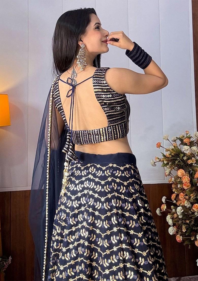 Blue Emboridered Blended Lehenga Choli - Indya