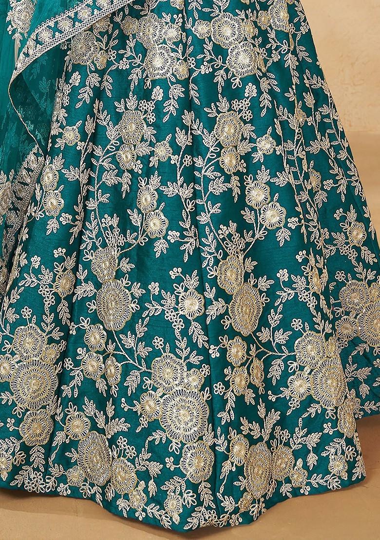 Teal Emboridered Blended Lehenga Choli - Indya
