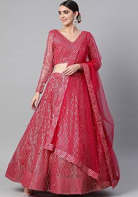 Pink Embellished Blended Lehenga Choli