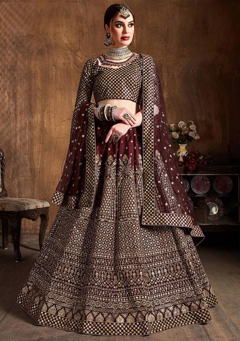 Maroon Emboridered Blended Lehenga Choli - Indya