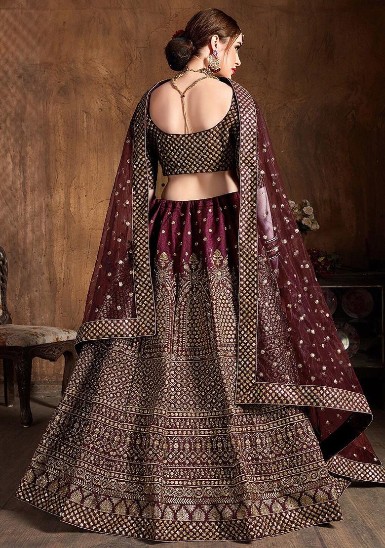 Maroon Emboridered Blended Lehenga Choli - Indya