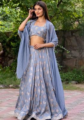 Grey Woven Design Blended Lehenga Choli