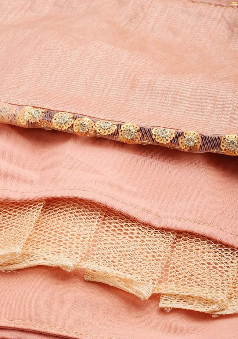 Brown Emboridered Blended Lehenga Choli - Indya