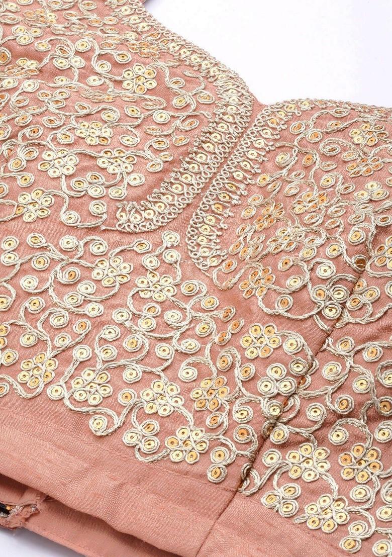 Brown Emboridered Blended Lehenga Choli - Indya